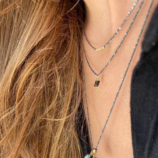Collier ras de cou argent noir diamanté