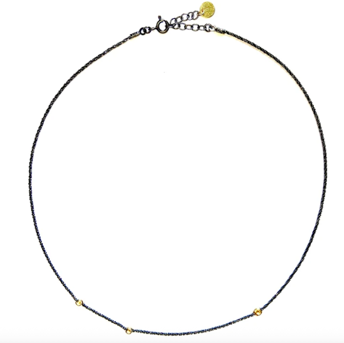 Collier ras de cou argent noir diamanté