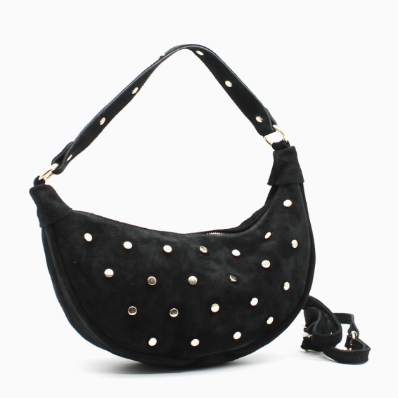 Sac demi lune clouté en suédine