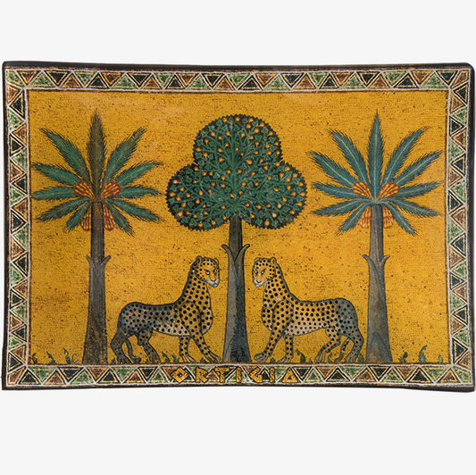 plateau en verre imprimé Ortigia – objet déco fait main, chic et animalier, disponible chez Salon D’hiver.