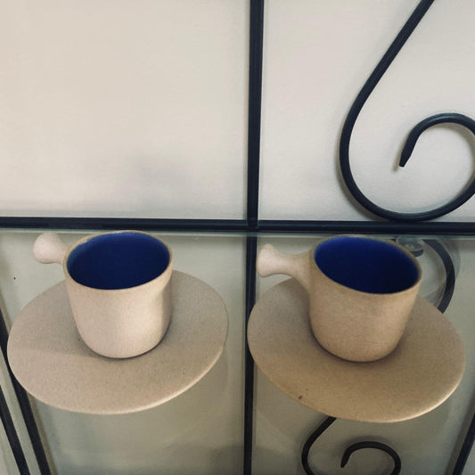 Tasse et coupelle en céramique Epalladio – glaçage bleu cobalt, fait main, artisanat grec