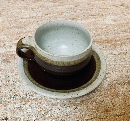 Tasse et coupelle tricolore en grès