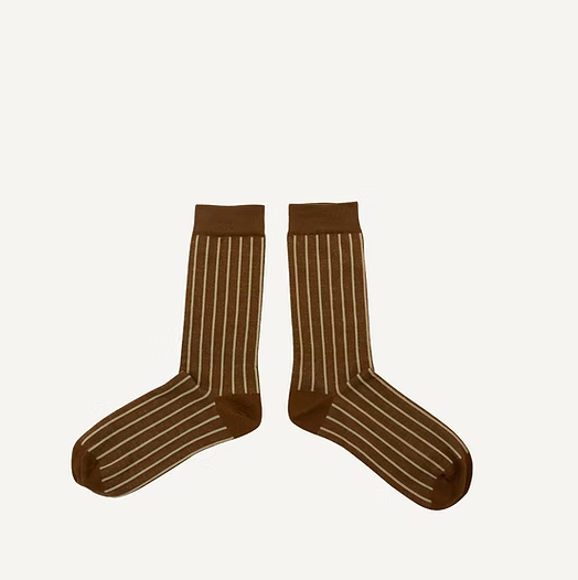 Chaussettes lignées brun orangé avec paillettes – taille unique Monk & Anna chez Salon D’hiver