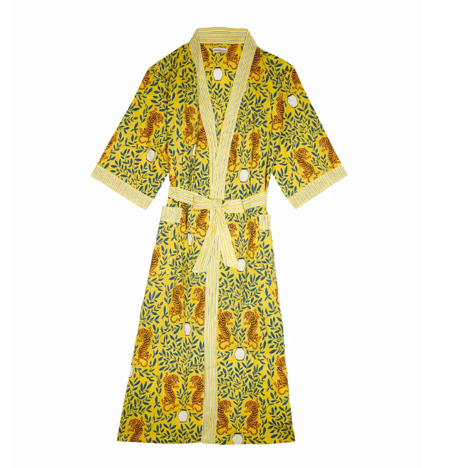 Kimono coloré en voile de coton imprimé à la main – Curiosity Lab, disponible chez Salon D’hiver