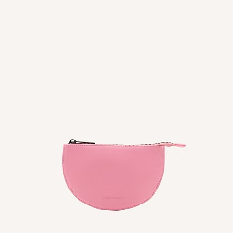 Pochette demi-lune en cuir vegan rose bonbon – Monk & Anna chez Salon D’hiver